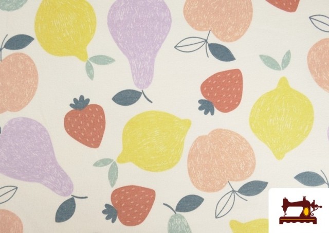 Venta de Tela de Sudadera French Terry Estampado Frutas De Colores