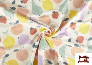 Comprar online Tela de Sudadera French Terry Estampado Frutas De Colores