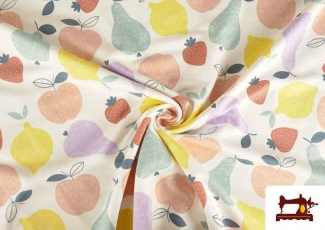 Comprar online Tela de Sudadera French Terry Estampado Frutas De Colores