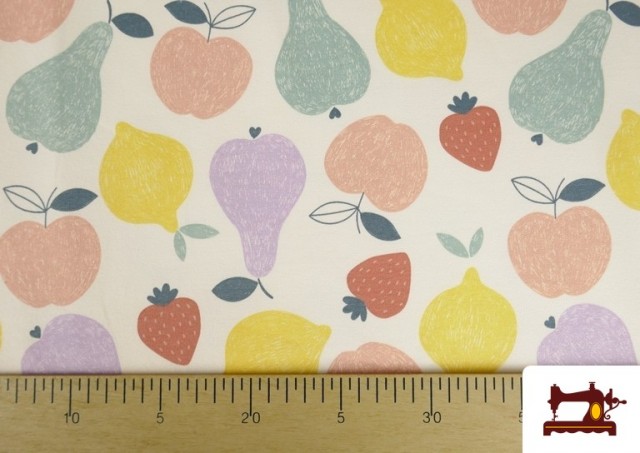 Venta online de Tela de Sudadera French Terry Estampado Frutas De Colores
