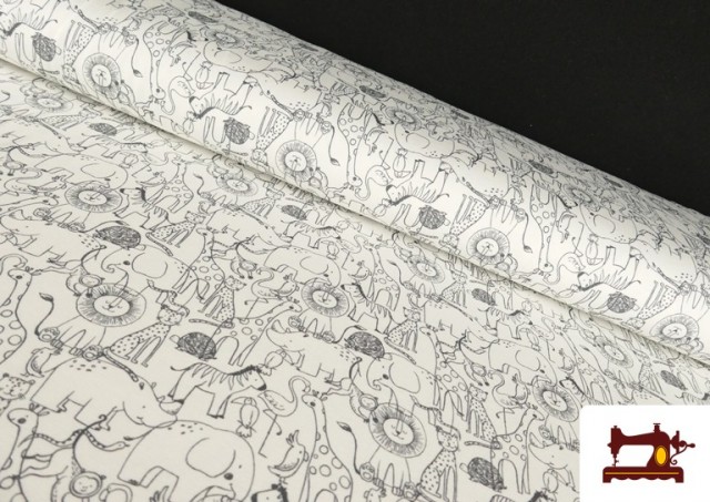 Punto de Camiseta Estampado Animales de la Selva Infantil Blanco y Negro