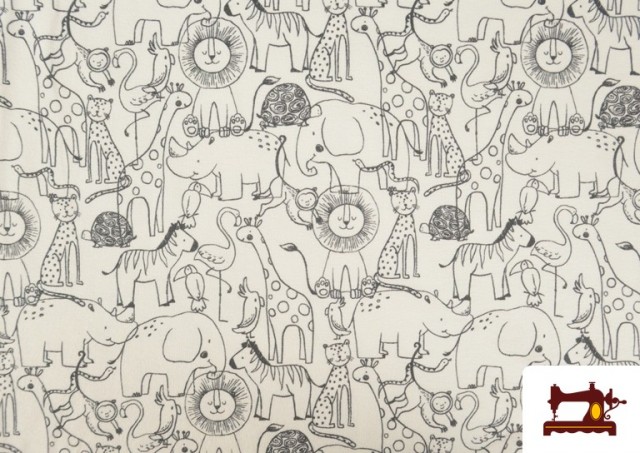 Venta online de Punto de Camiseta Estampado Animales de la Selva Infantil Blanco y Negro