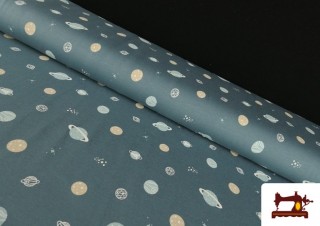 Tela de Punto de Camiseta con Estampado de Planetas Infantil