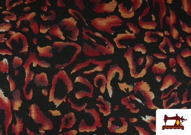 Tela de Punto Roma Leopardo Difuminado color Rojo