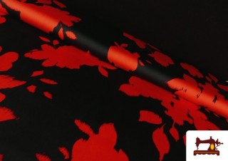 Tela de Viscosa con Saten Estampada Flores Prensadas color Rojo