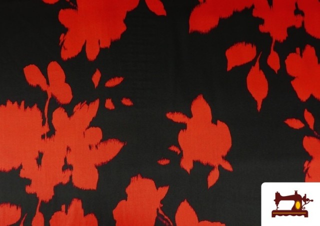 Tela de Viscosa con Saten Estampada Flores Prensadas color Rojo