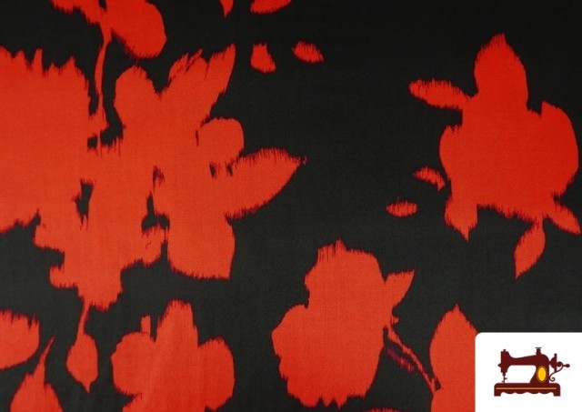 Comprar Tela de Viscosa con Saten Estampada Flores Prensadas color Rojo