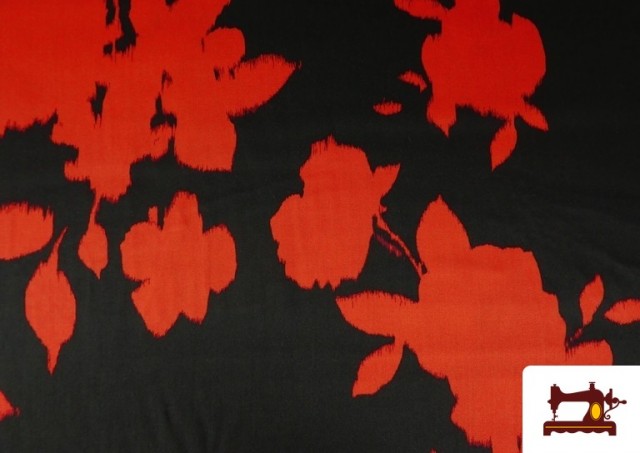 Venta de Tela de Viscosa con Saten Estampada Flores Prensadas color Rojo