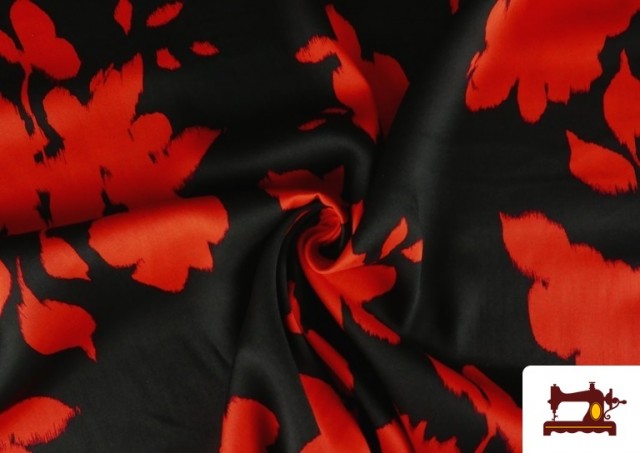 Venta online de Tela de Viscosa con Saten Estampada Flores Prensadas color Rojo