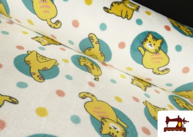 Tela de Coralina Polar Suave Al Tacto Estampado Gatos