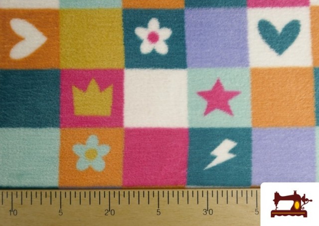 Venta online de Tela de Coralina Polar Suave Al Tacto Estampado Cuadros, Corazones y Flores