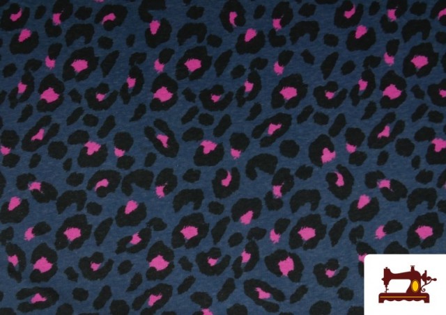Comprar Tela de Sudadera Perchada Estampado Leopardo Fucsia y Azul