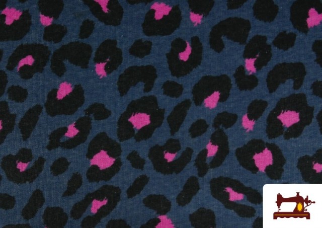 Venta de Tela de Sudadera Perchada Estampado Leopardo Fucsia y Azul