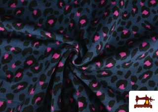 Venta online de Tela de Sudadera Perchada Estampado Leopardo Fucsia y Azul