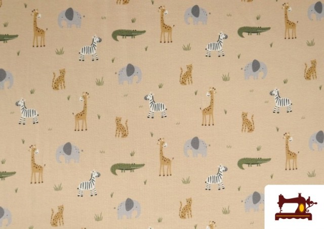 Comprar Tela de Punto de Camiseta Animales Fondo Beige