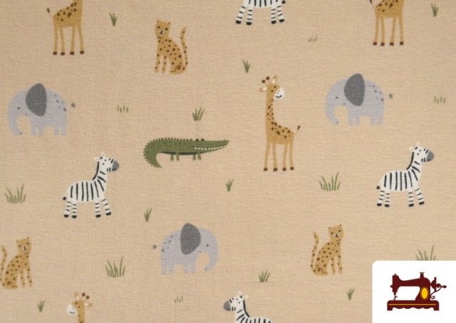 Venta de Tela de Punto de Camiseta Animales Fondo Beige