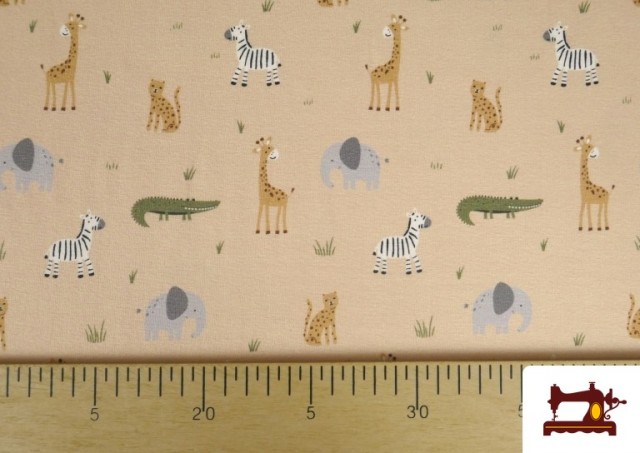 Comprar online Tela de Punto de Camiseta Animales Fondo Beige