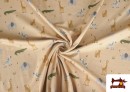 Venta online de Tela de Punto de Camiseta Animales Fondo Beige