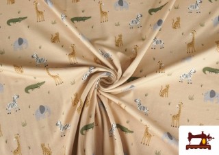 Venta online de Tela de Punto de Camiseta Animales Fondo Beige