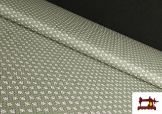 Tela de Popelín Estampado Cenefa Floral Verde