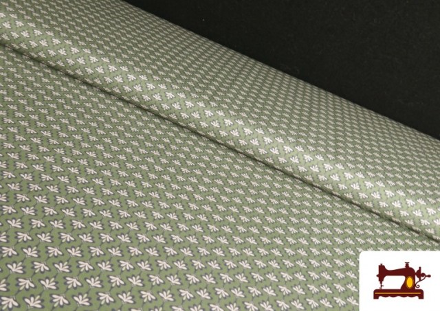 Tela de Popelín Estampado Cenefa Floral Verde