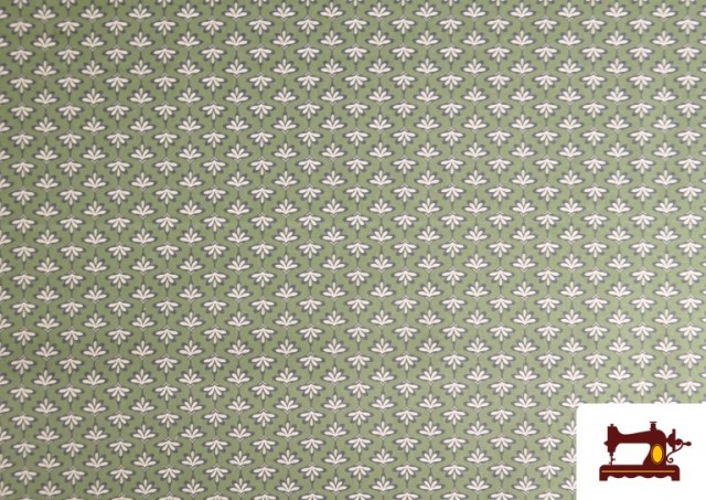 Comprar Tela de Popelín Estampado Cenefa Floral Verde