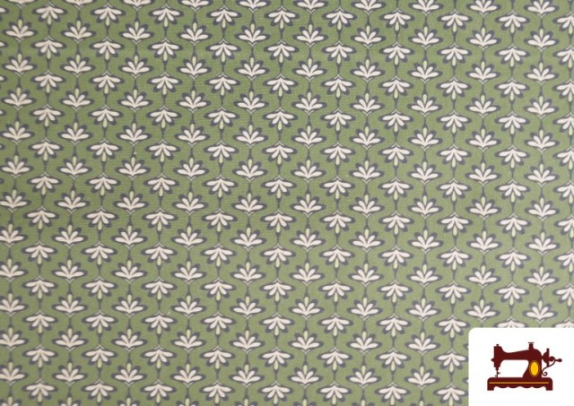 Venta de Tela de Popelín Estampado Cenefa Floral Verde