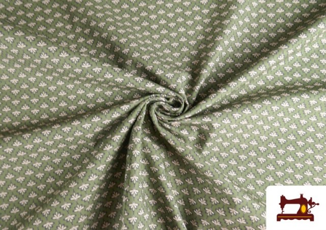 Venta online de Tela de Popelín Estampado Cenefa Floral Verde