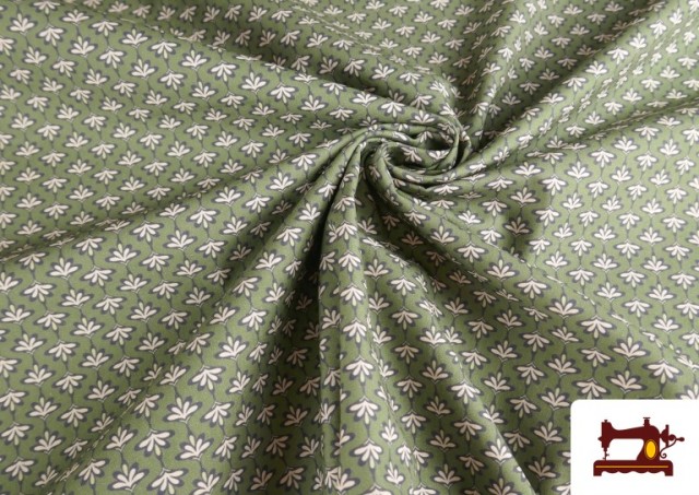 Tela de Popelín Estampado Cenefa Floral Verde