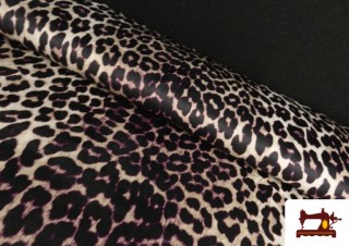 Tela Crep Satén Estampado Leopardo Tono Morado