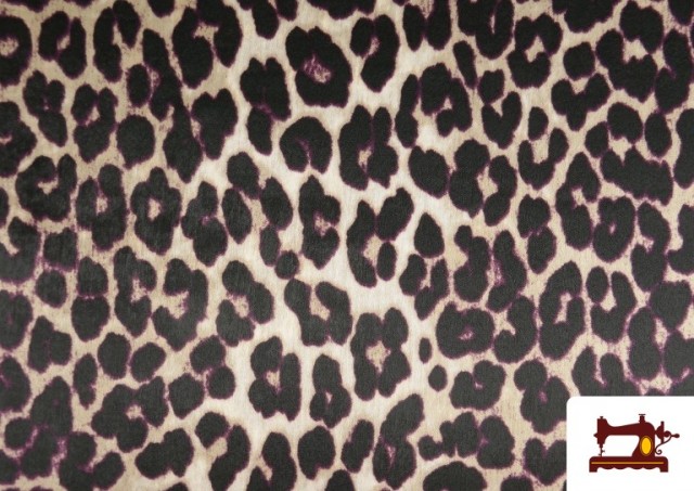 Venta de Tela Crep Satén Estampado Leopardo Tono Morado