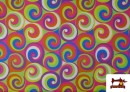 Venta de Tela Stretch estampado Espirales Multicolor