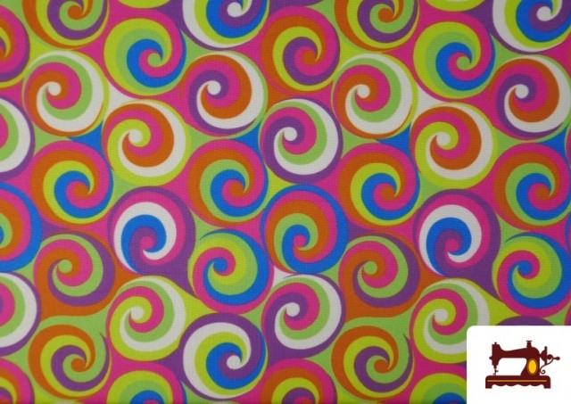 Venta de Tela Stretch estampado Espirales Multicolor