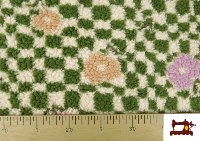 Comprar online Tela de Borreguito Estampado Cuadros y Flores de Colores