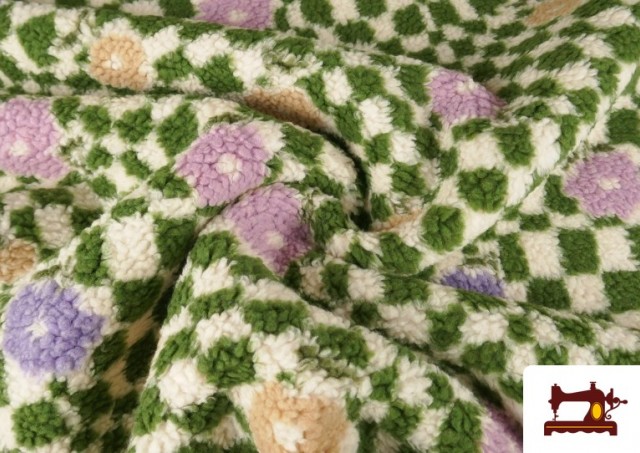 Venta online de Tela de Borreguito Estampado Cuadros y Flores de Colores