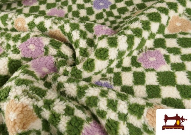 Tela de Borreguito Bouclé Estampado Cuadros y Flores de Colores