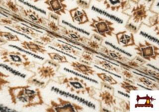 Tela de Borreguito Bouclé Estampado Tribal Étnico Para Vestuario