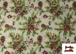 Comprar Tela de Loneta Navideña Piñas Ancho 140 cm