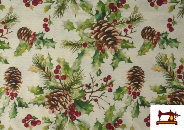 Venta de Tela de Loneta Navideña Piñas Ancho 140 cm