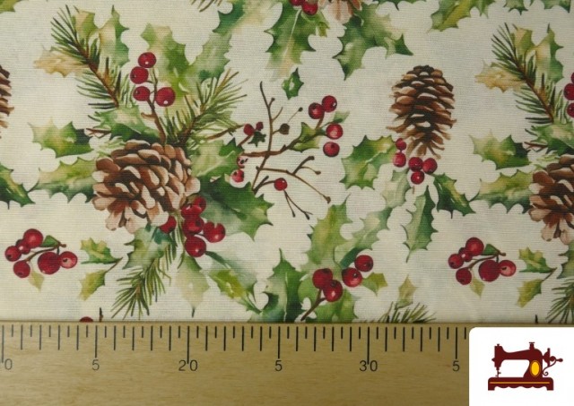 Comprar online Tela de Loneta Navideña Piñas Ancho 140 cm