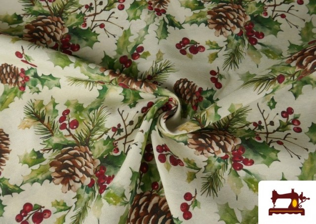 Venta online de Tela de Loneta Navideña Piñas Ancho 140 cm
