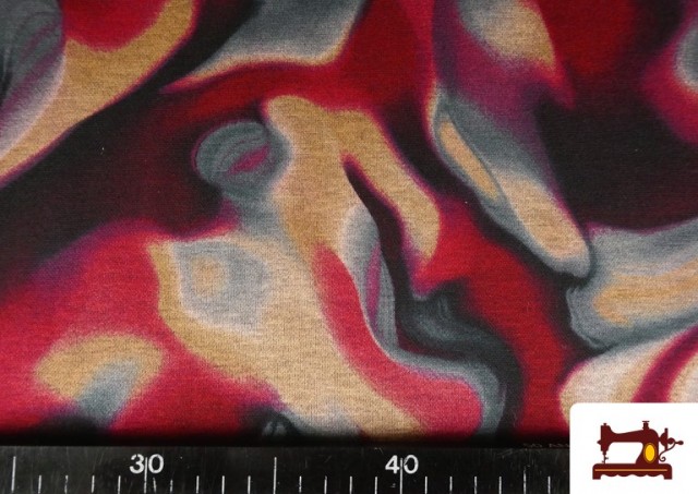 Venta de Tela de Punto Roma Estampado Aguas de Colores color Granate