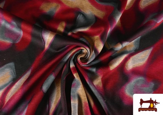 Comprar online Tela de Punto Roma Estampado Aguas de Colores color Granate