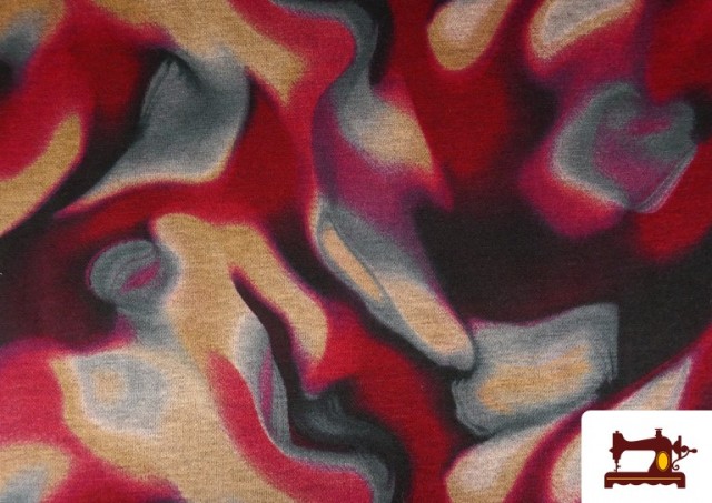 Venta online de Tela de Punto Roma Estampado Aguas de Colores color Granate