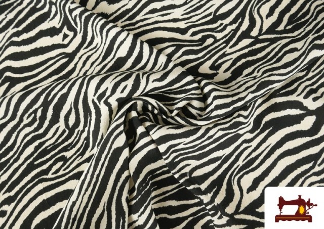 Tela de Viscosa Estampado Cebra Animal Print color Blanco