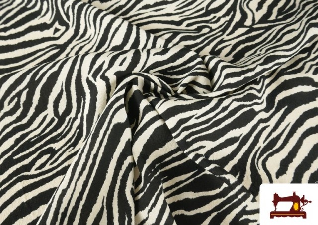 Tela de Viscosa Estampado Cebra Animal Print color Blanco