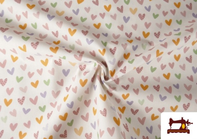 Venta online de Tela de Algodón Corazones Multicolor Infantil