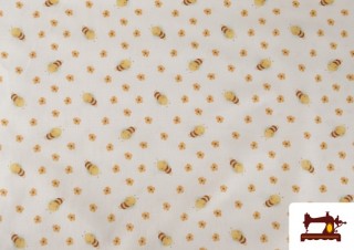 Tela de Algodón Dibujos Infantil Estampado Abejitas y Flores