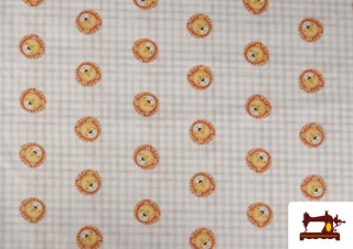 Comprar Tela de Algodón Vichy Gris Con Dibujos de Leones Infantil