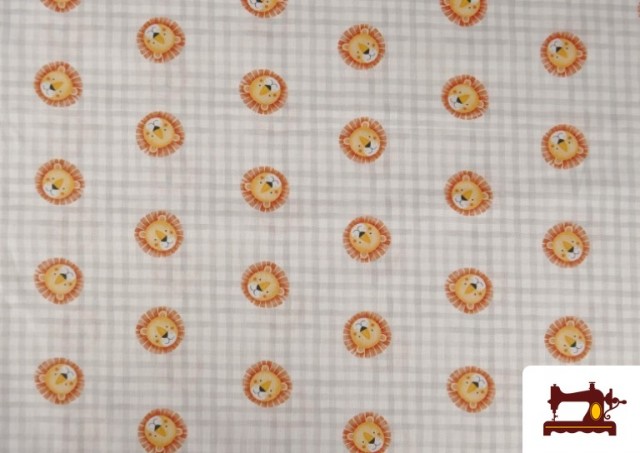 Comprar Tela de Algodón Vichy Gris Con Dibujos de Leones Infantil